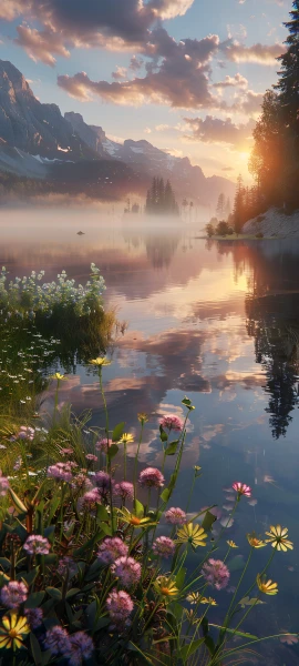 serene fusion wallpaper — scenery, flower, cloud, sky (free 4K phone download)