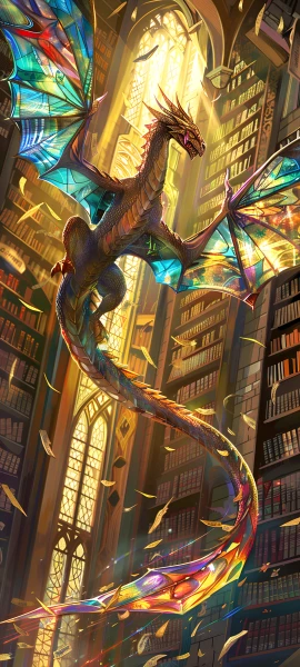 magical fusion wallpaper — library, dragon, bookshelf, book (free 4K phone download)