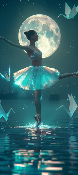 magical anime girl wallpaper — moon, full moon, origami (free 4K phone download)