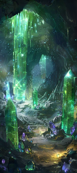 futuristic fusion wallpaper — scenery, crystal, cave, fantasy (free 4K phone download)