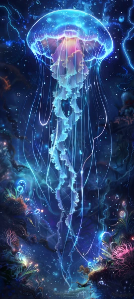 magical fusion wallpaper — jellyfish, underwater, coral, bubble (free 4K phone download)