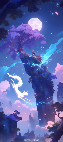 magical anime girl wallpaper — moon, tree, sky, night (free 4K phone download)