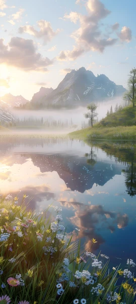 serene fusion wallpaper — scenery, cloud, flower, sky (free 4K phone download)