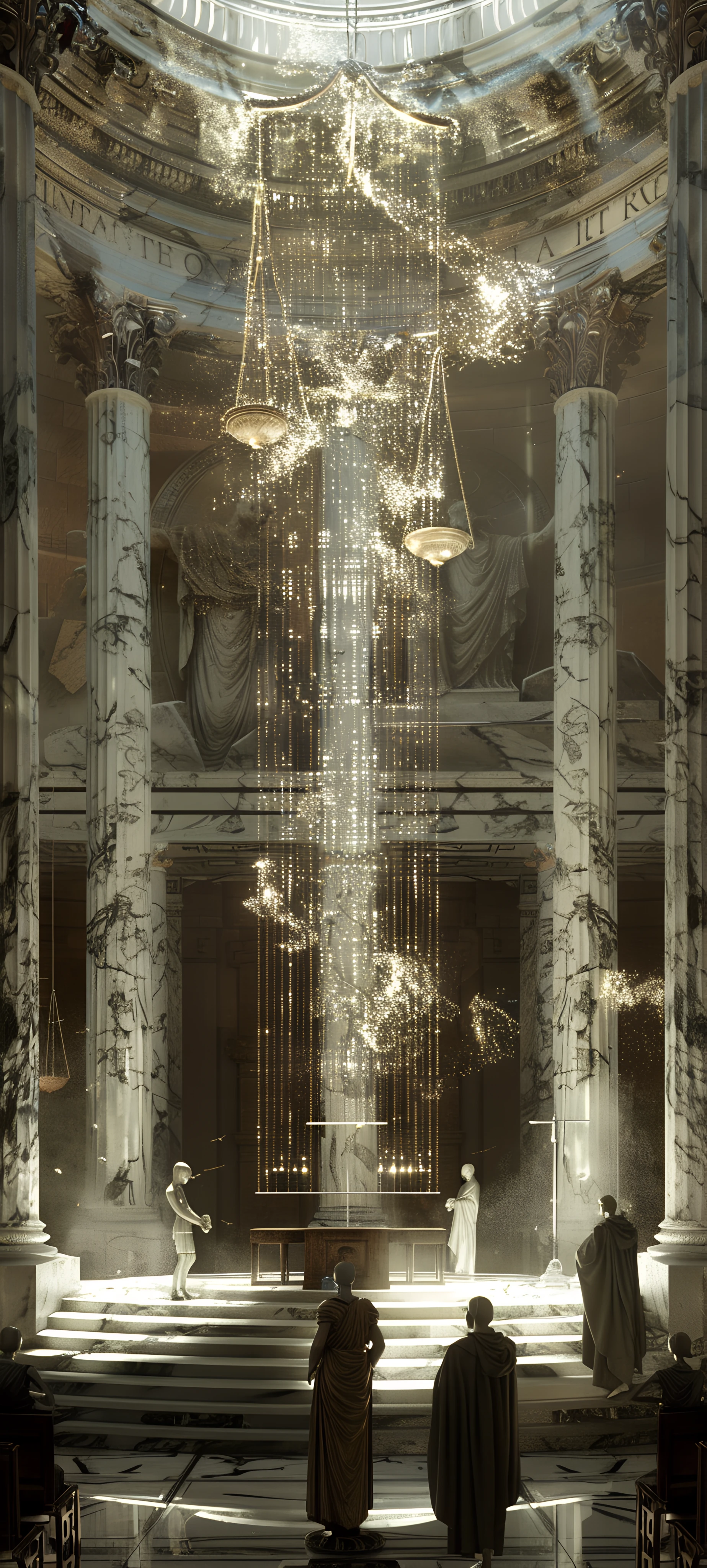 gothic fusion wallpaper — statue, pillar, robe, stairs (free 4K phone download)