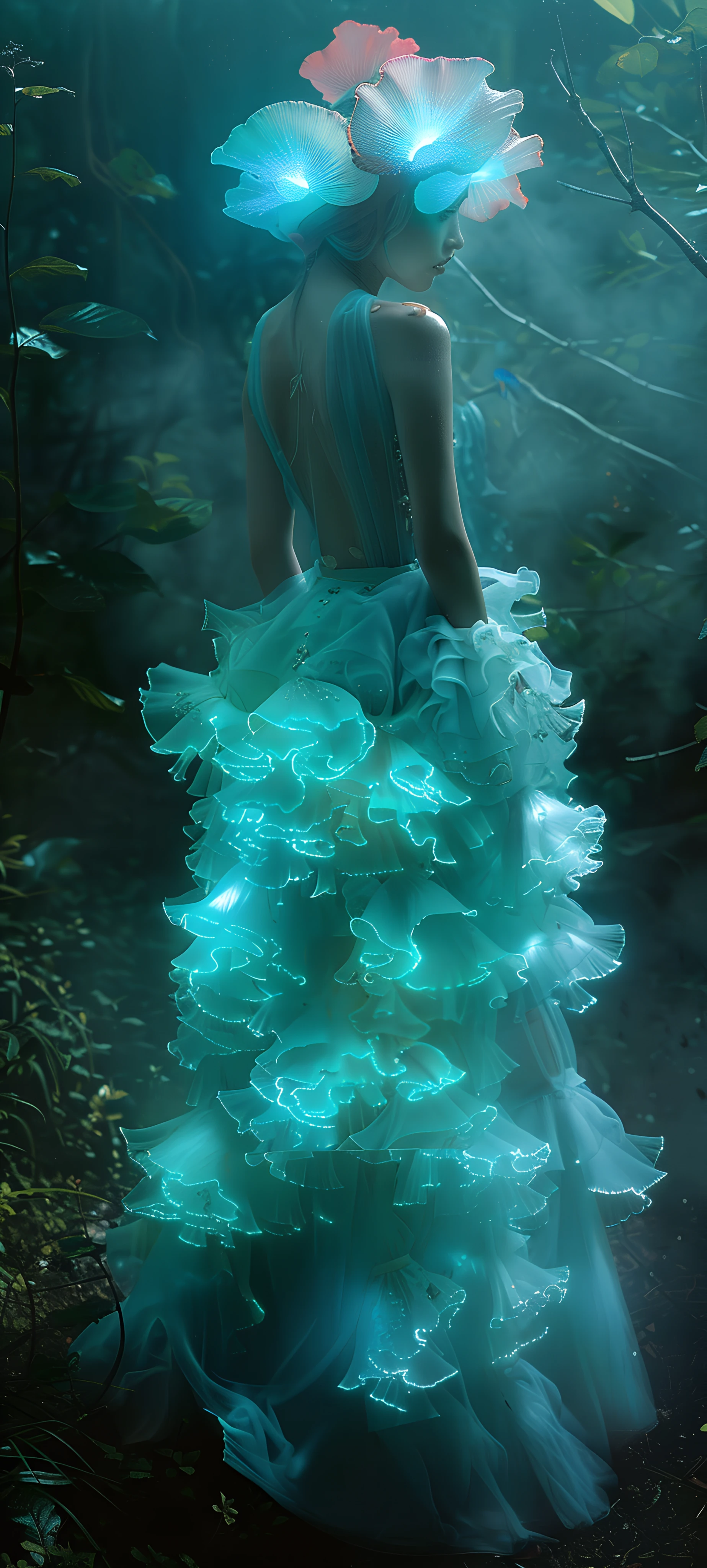 dreamy anime girl wallpaper — dress, aqua theme, backless dress (free 4K phone download)