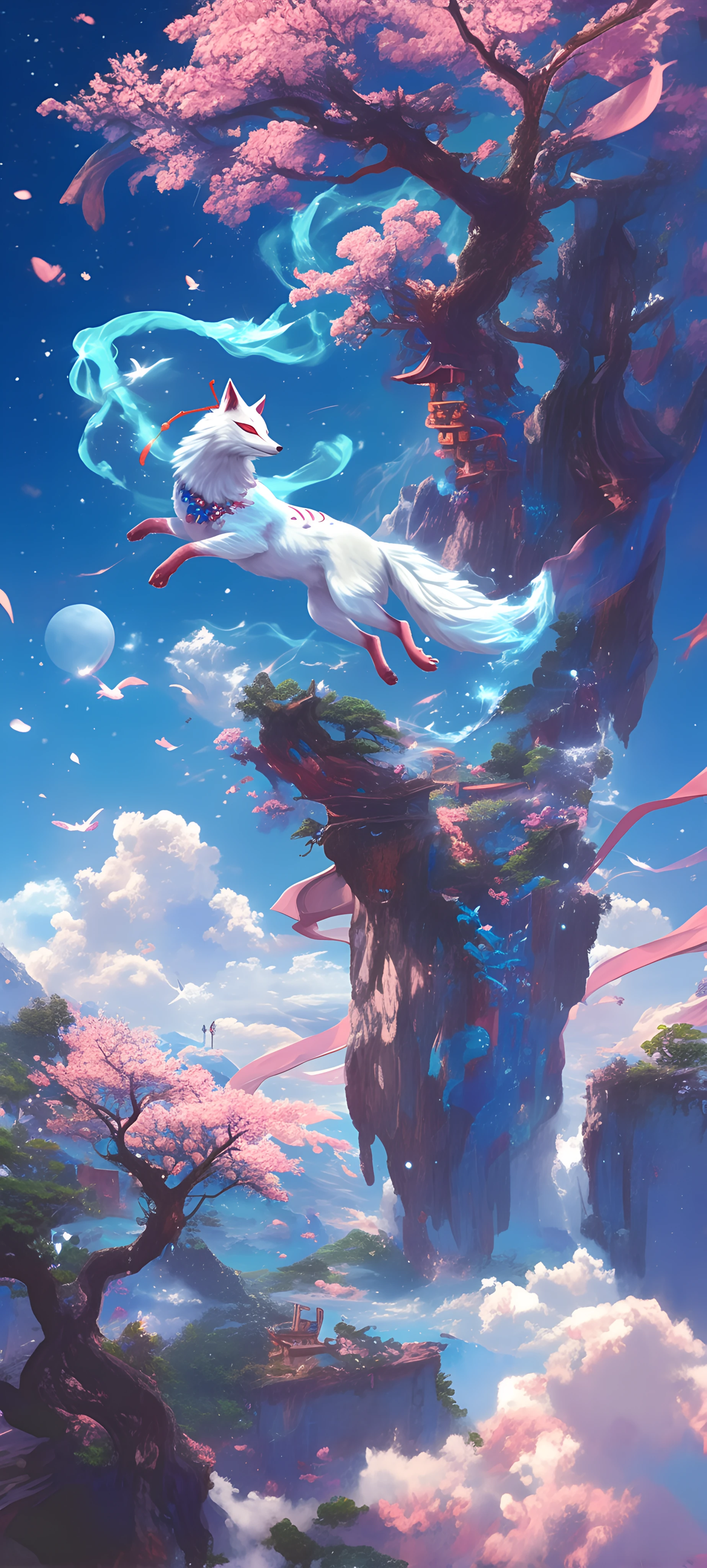 dreamy fusion wallpaper — tree, sky, cloud, cherry blossoms (free 4K phone download)