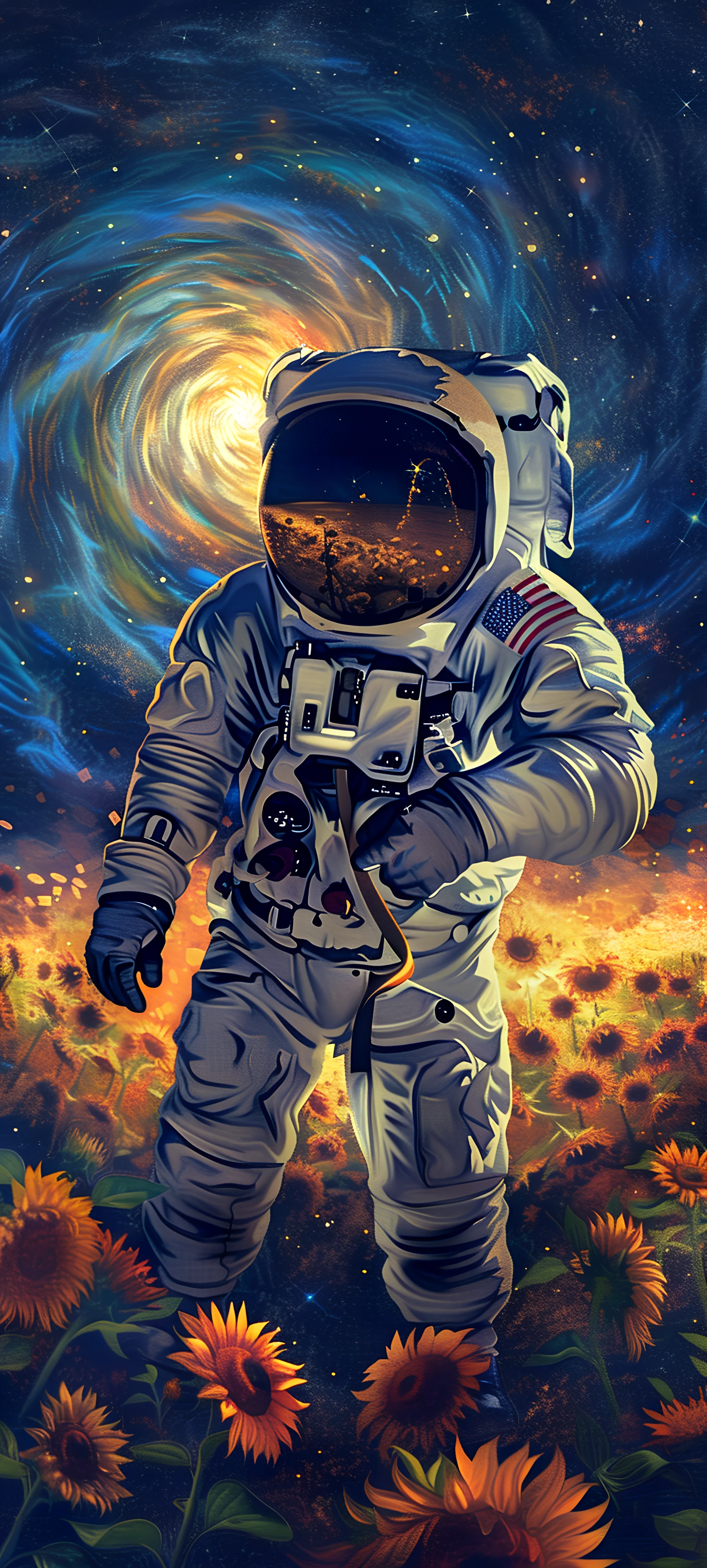 epic fusion wallpaper — flower, astronaut, sunflower, space (free 4K phone download)