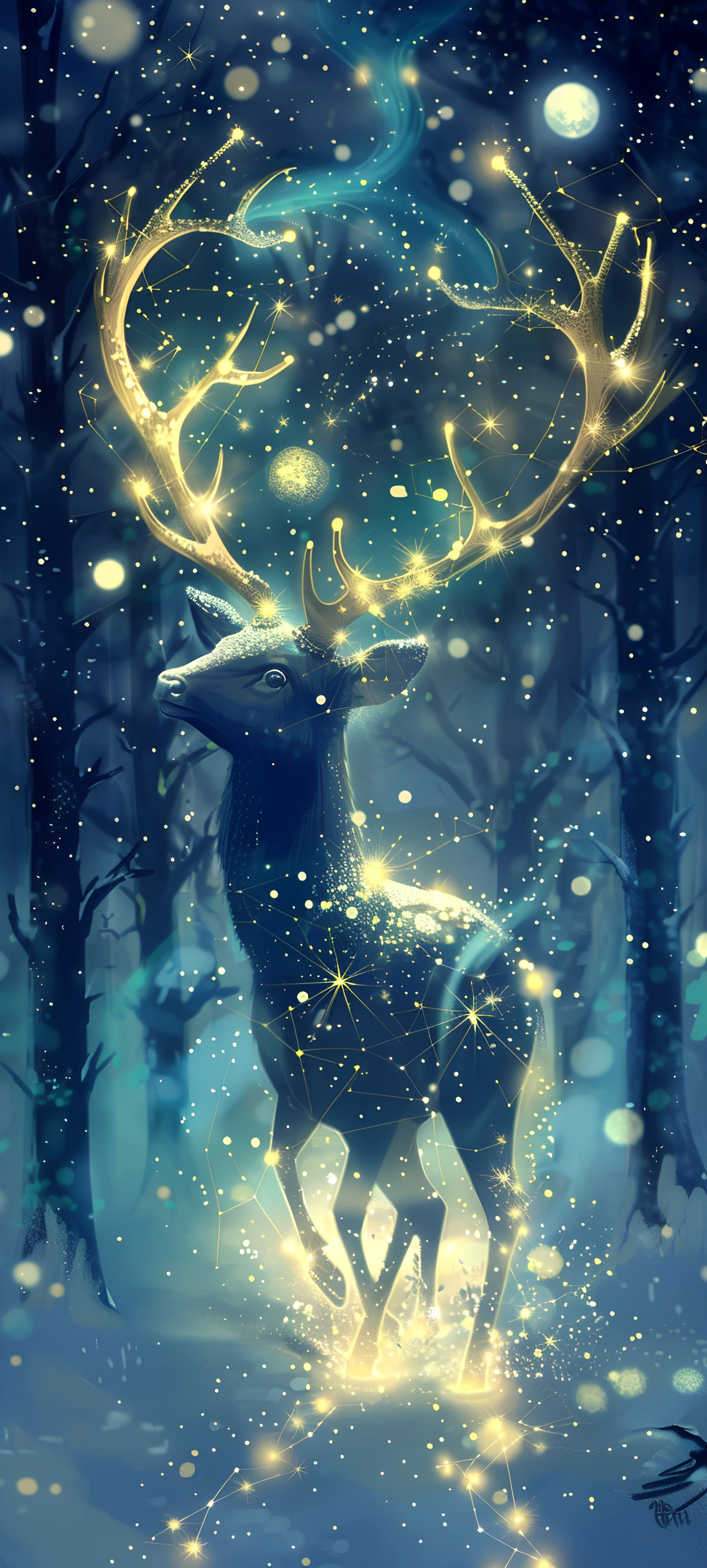 magical fusion wallpaper — deer, tree, antlers, snow (free 4K phone download)