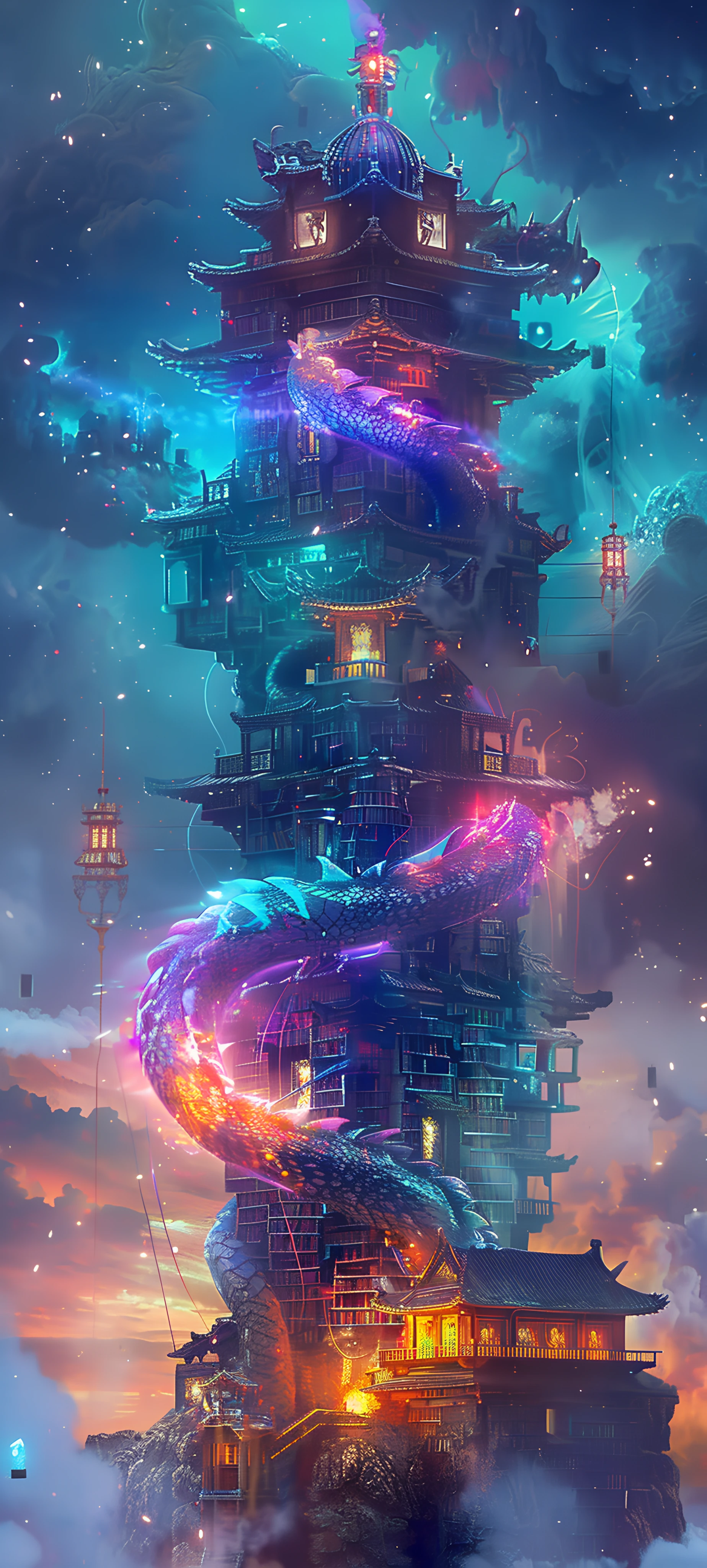 futuristic fusion wallpaper — scenery, dragon, cloud, sky (free 4K phone download)