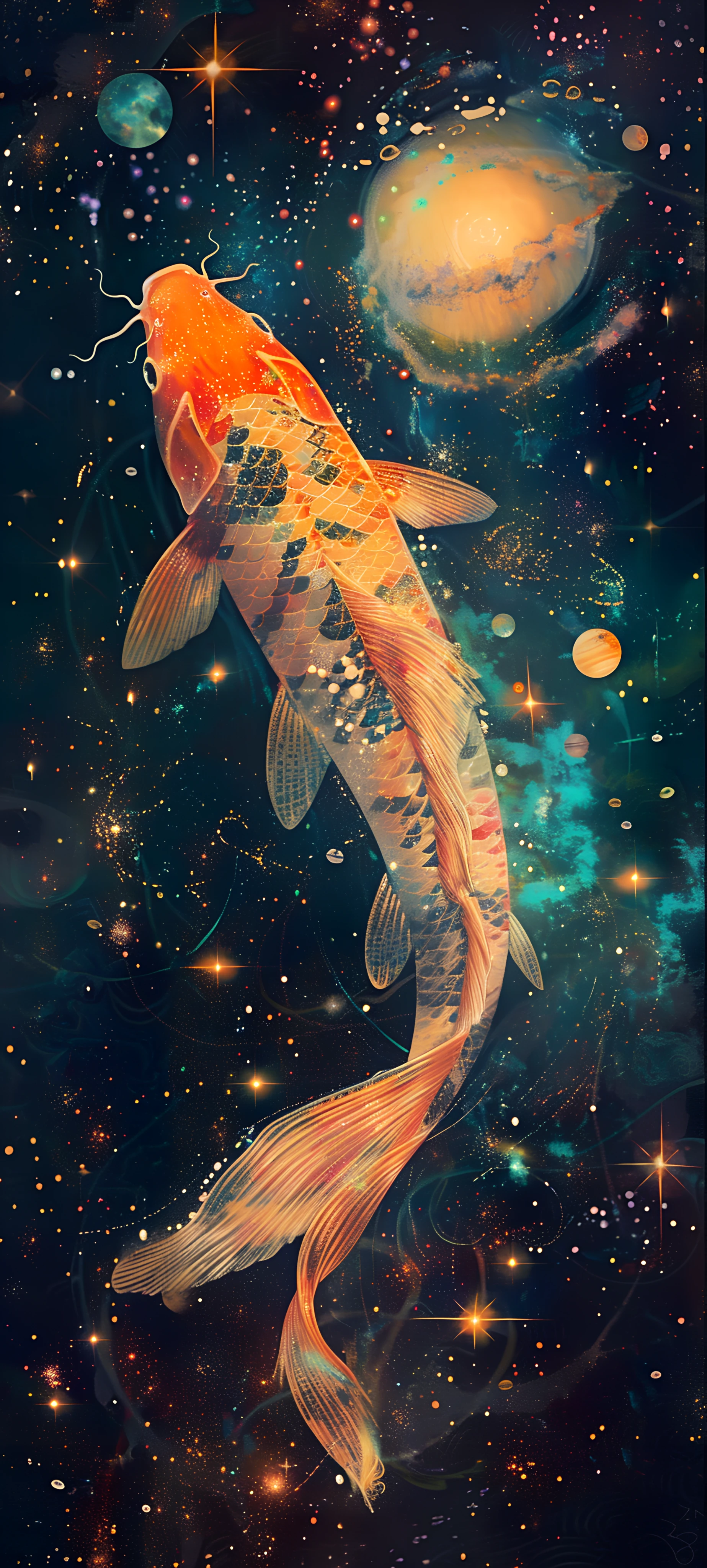 cool fusion wallpaper — fish, star (sky), space, planet (free 4K phone download)