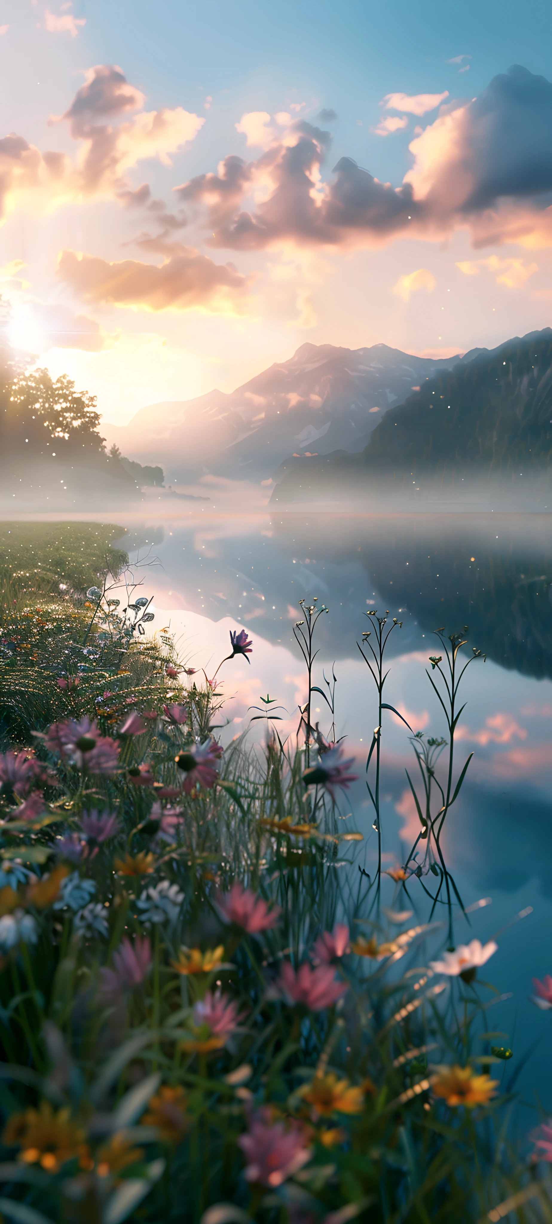 serene fusion wallpaper — scenery, flower, cloud, sky (free 4K phone download)