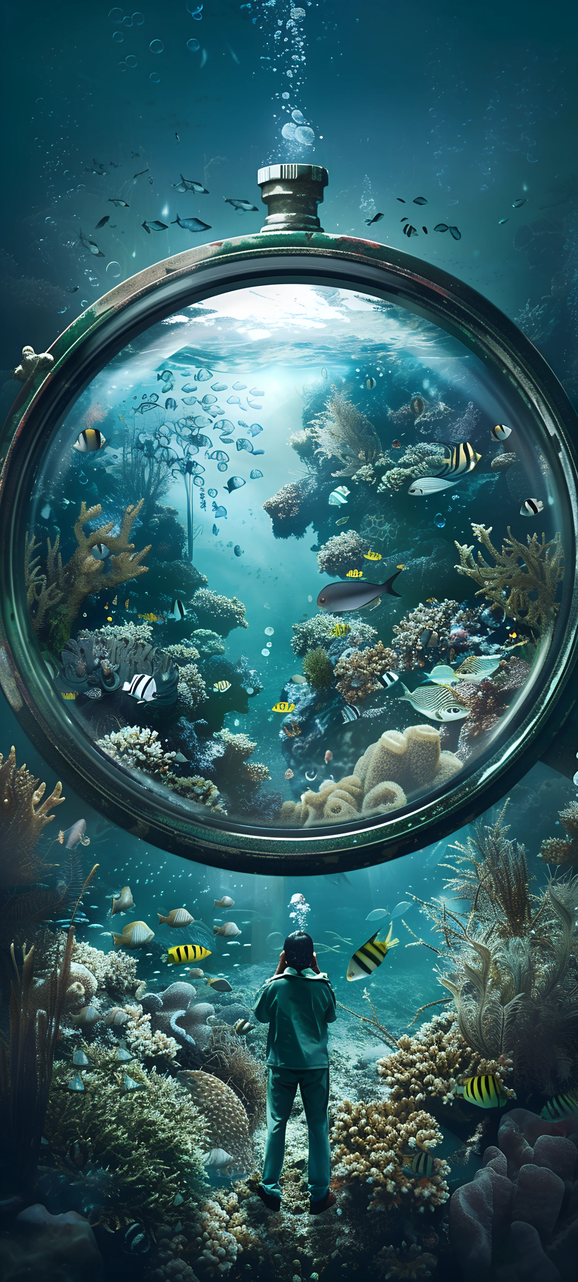 whimsical anime boy wallpaper — fish, coral, tropical fish, clownfish (free 4K phone download)
