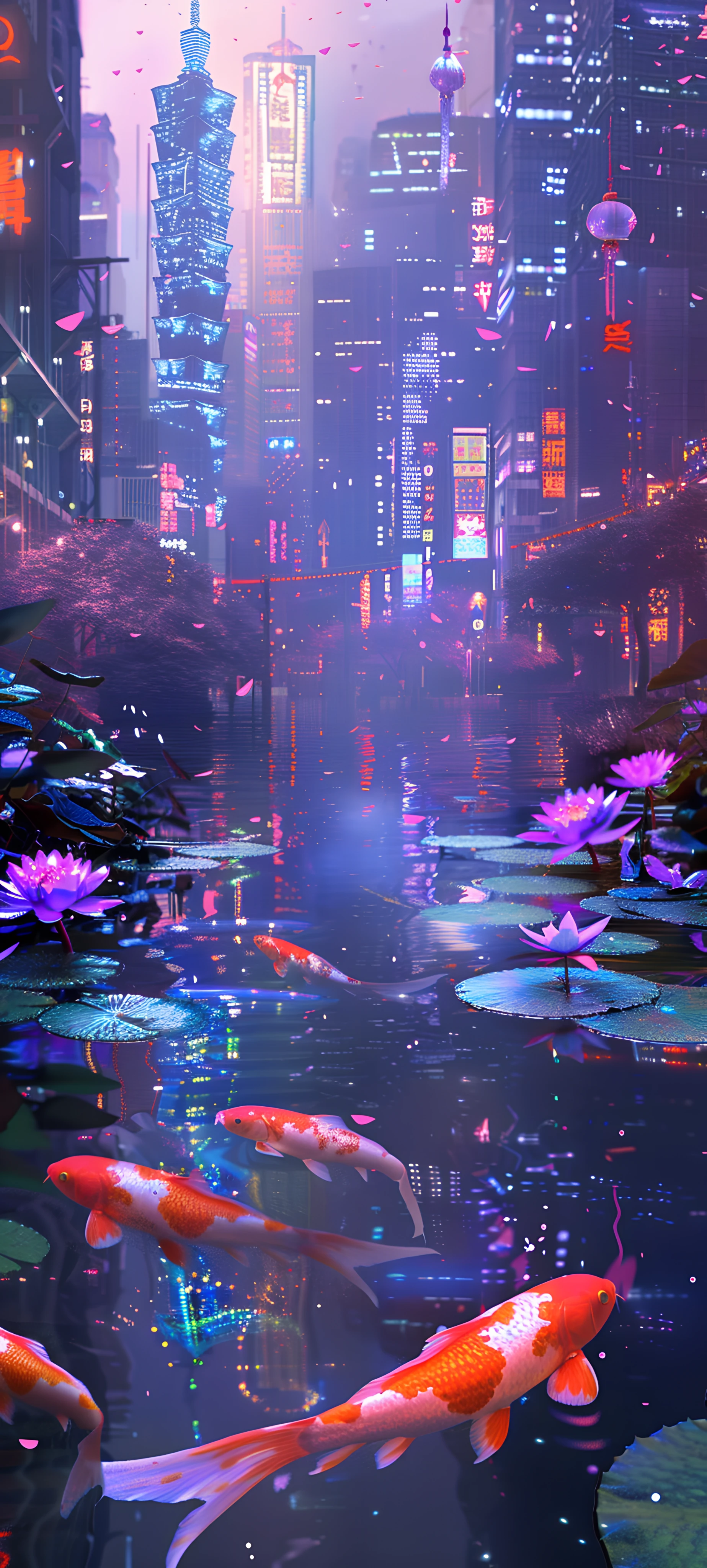 futuristic fusion wallpaper — scenery, building, fish, city (free 4K phone download)