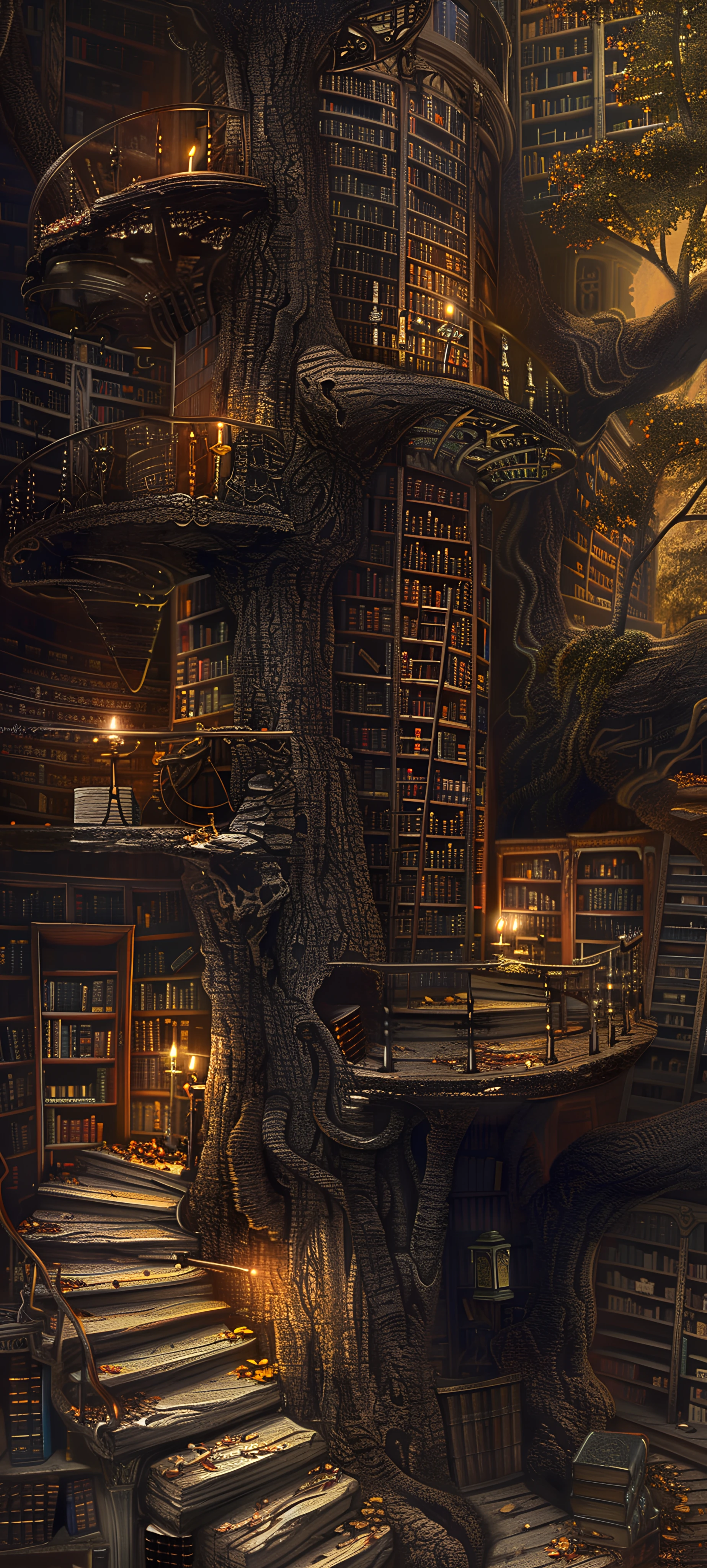 gothic fusion wallpaper — scenery, book, bookshelf, library (free 4K phone download)
