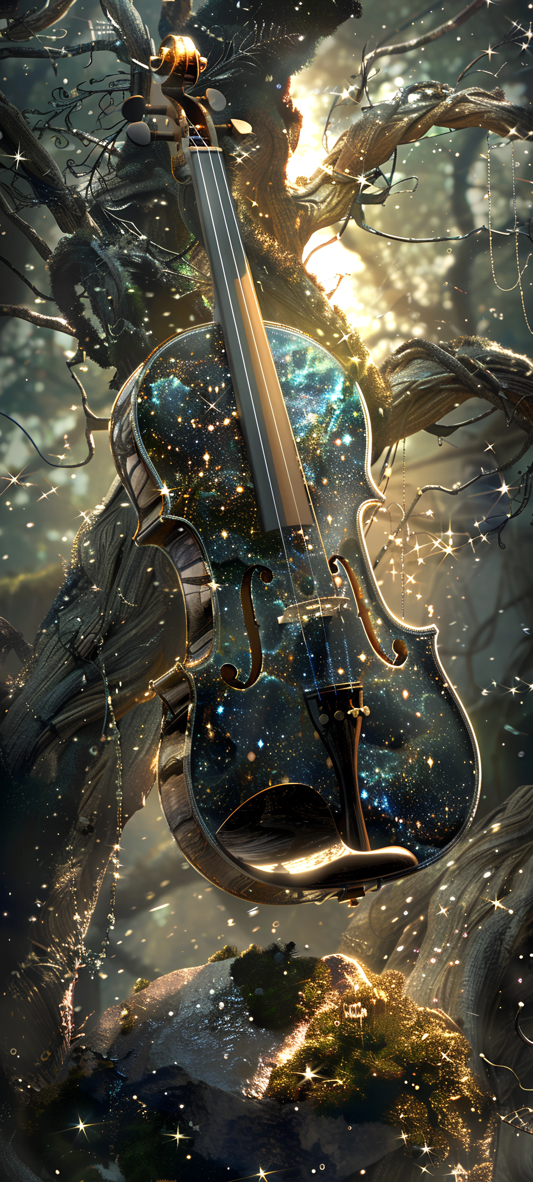 epic anime girl wallpaper — tree, light particles, scenery, sparkle (free 4K phone download)
