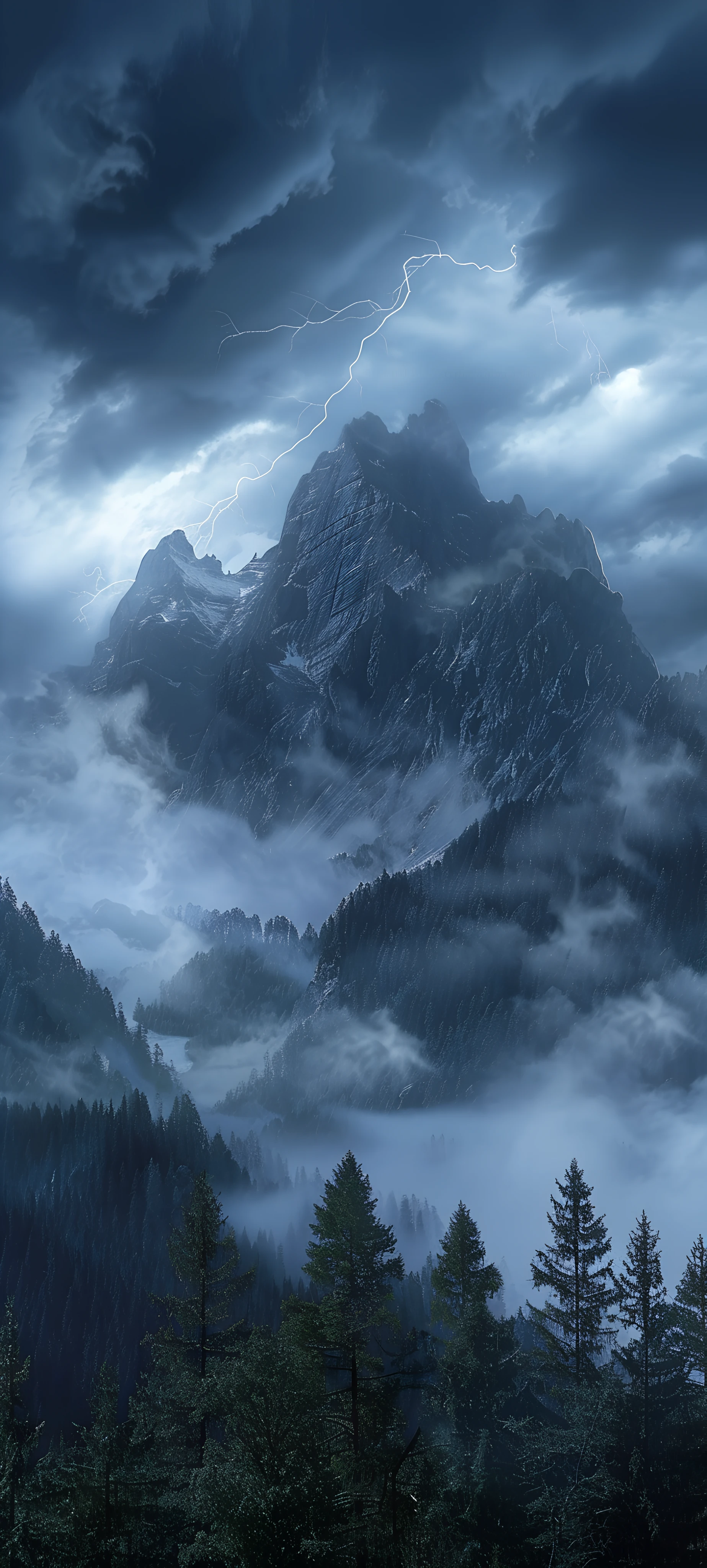 serene fusion wallpaper — mountain, cloud, lightning, scenery (free 4K phone download)