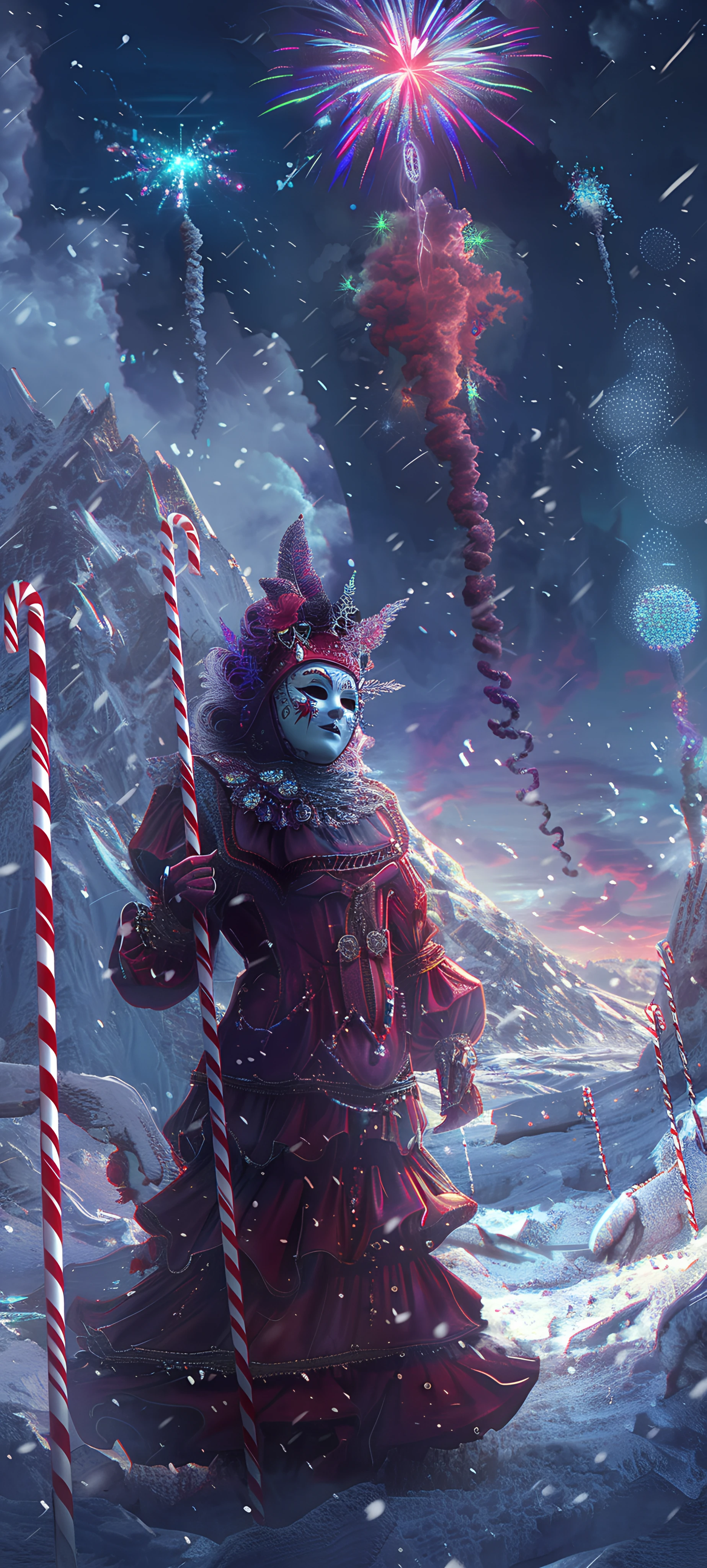 festive fusion wallpaper — candy cane, snow, gloves, sky (free 4K phone download)