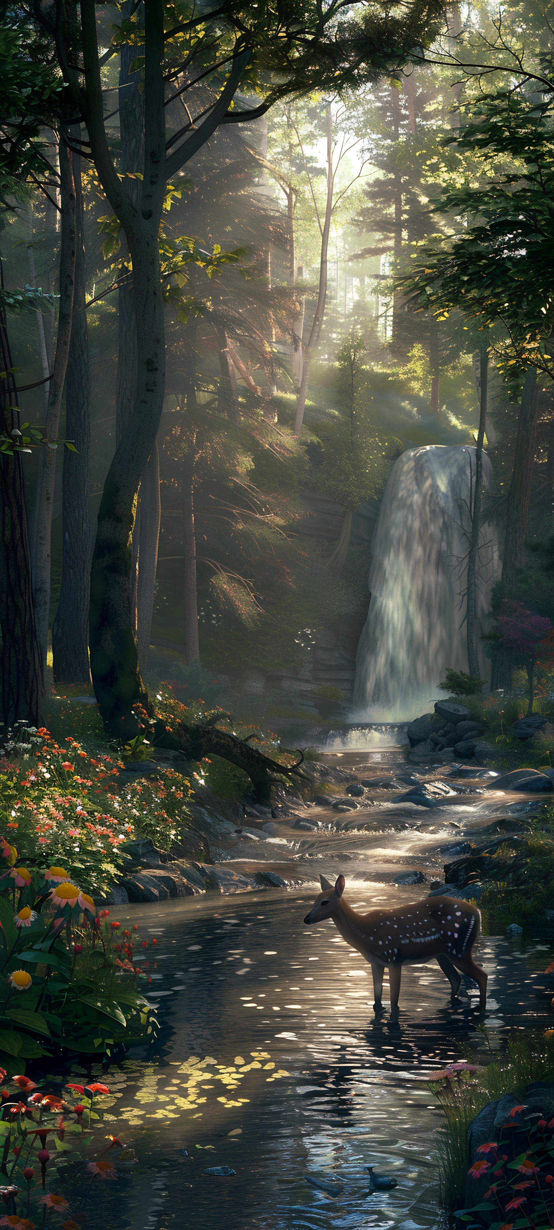 serene fusion wallpaper — nature, deer, water, scenery (free 4K phone download)