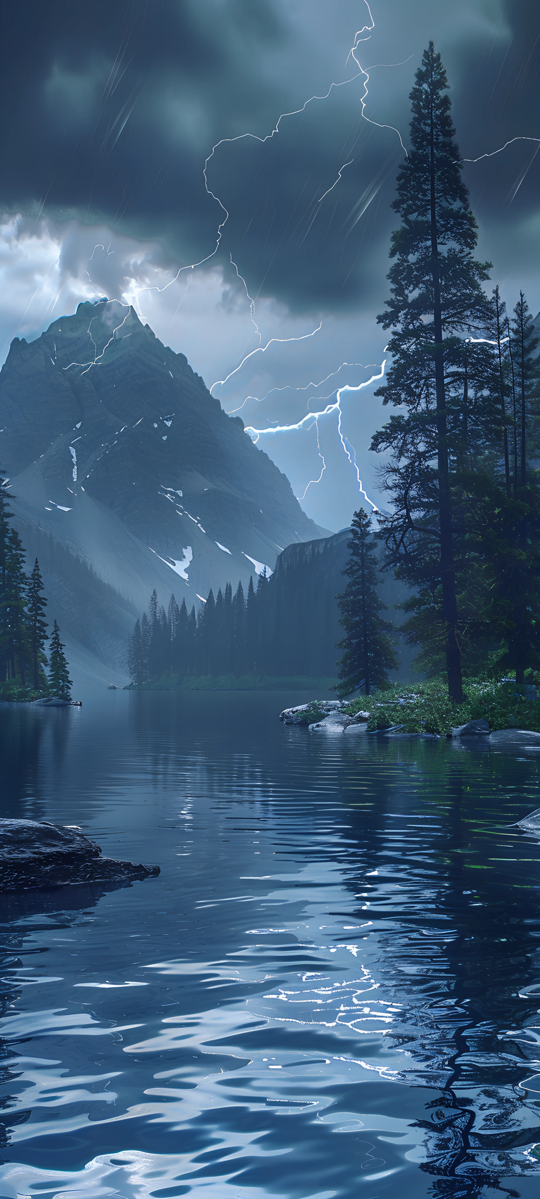 serene fusion wallpaper — scenery, tree, cloud, lightning (free 4K phone download)