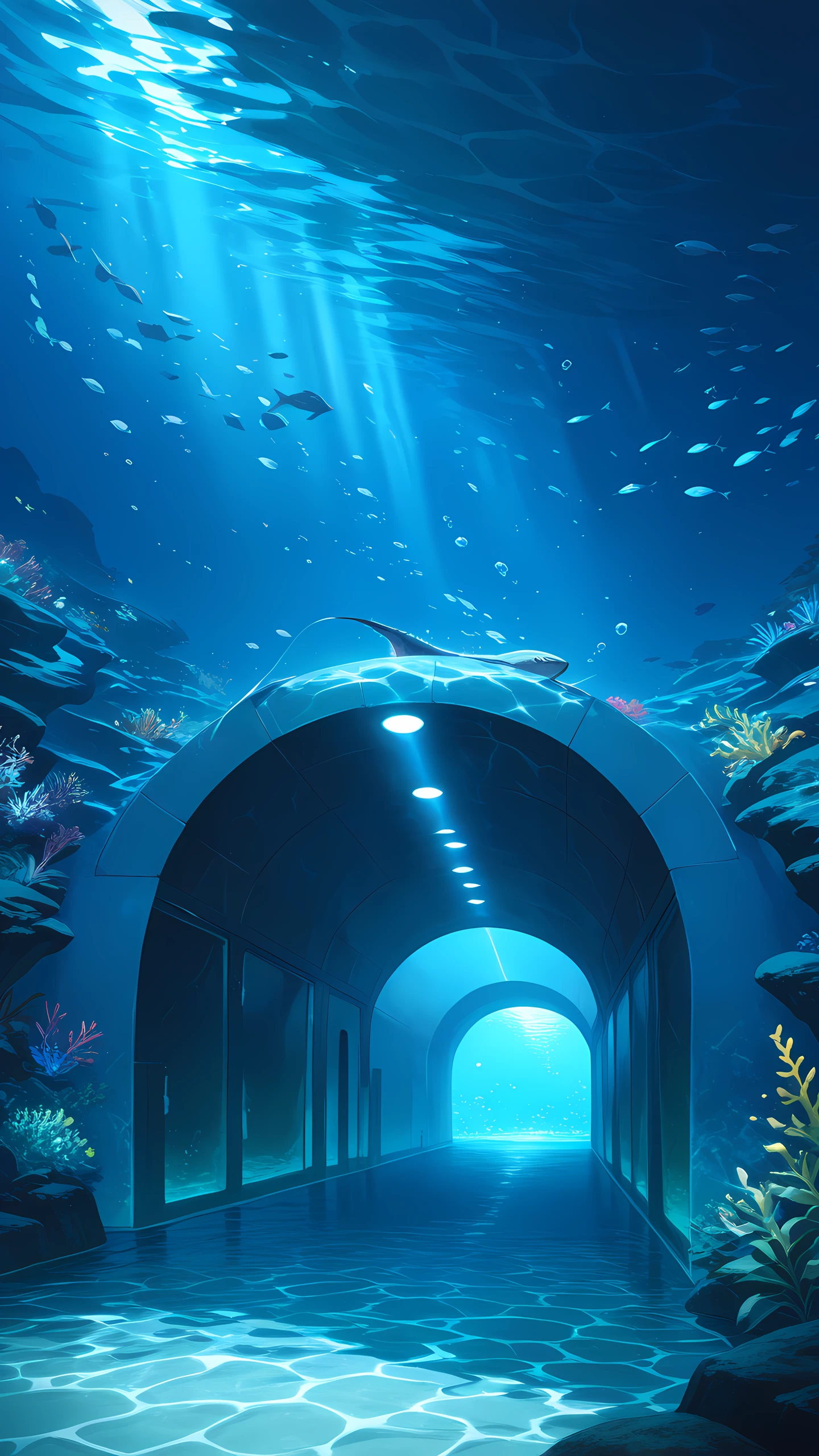 Anime Wallpaper Aquarium Tunnel 1440×2560 anime wallpaper