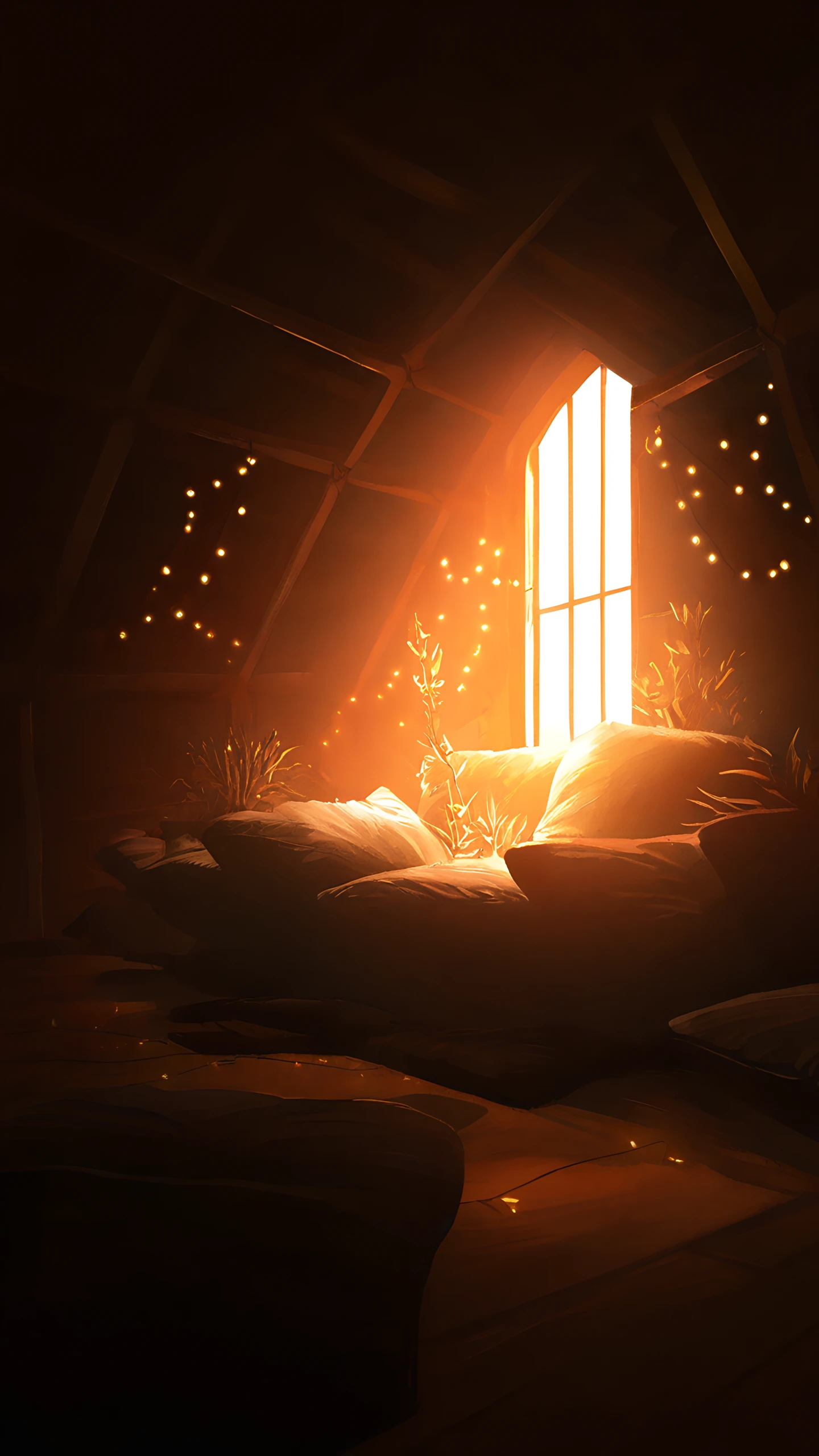 Anime Wallpaper Cozy Attic Room 1440×2560 anime wallpaper