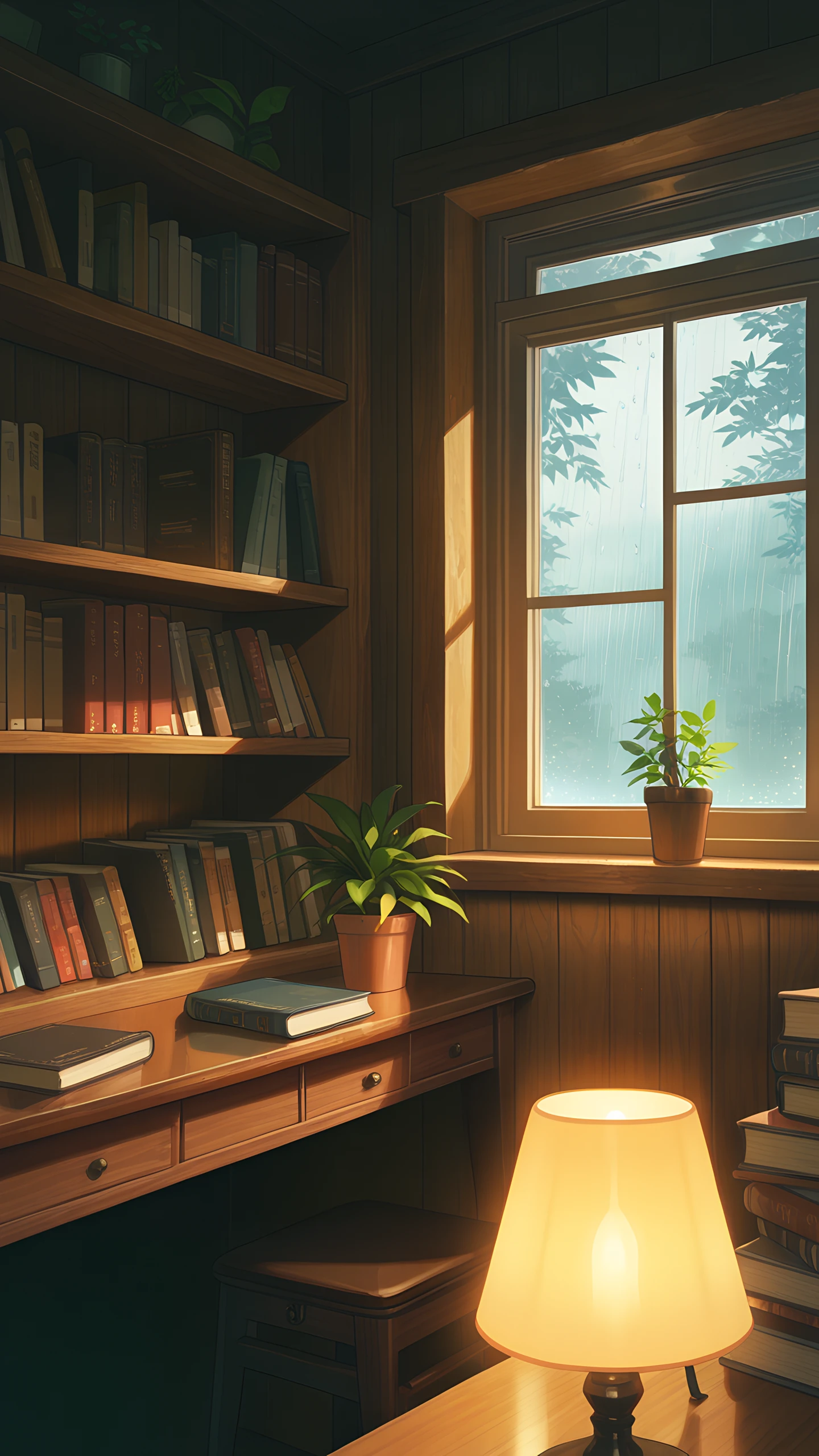 Anime Wallpaper Study Nook Rain 1440×2560 anime wallpaper