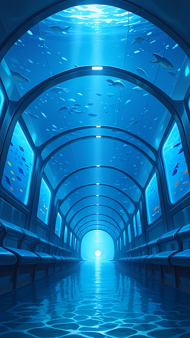 anime wallpaper aquarium tunnel — 1440×2560