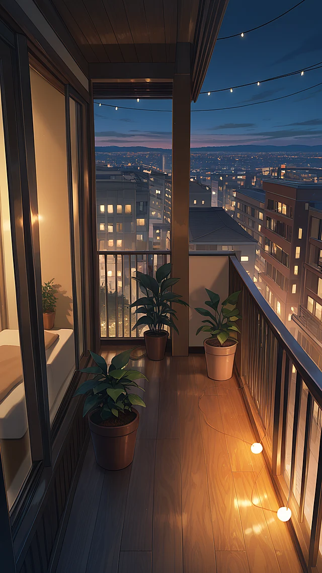 anime wallpaper balcony garden dusk — 1440×2560