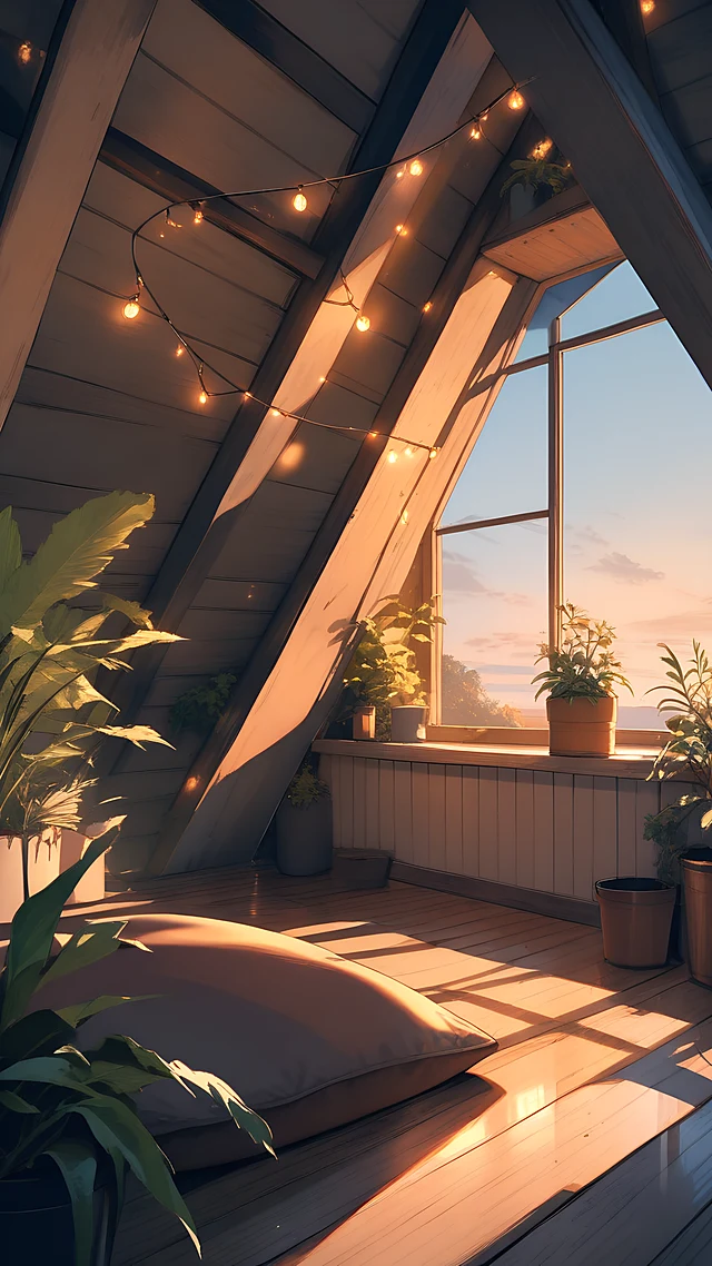 anime wallpaper cozy attic room — 1440×2560