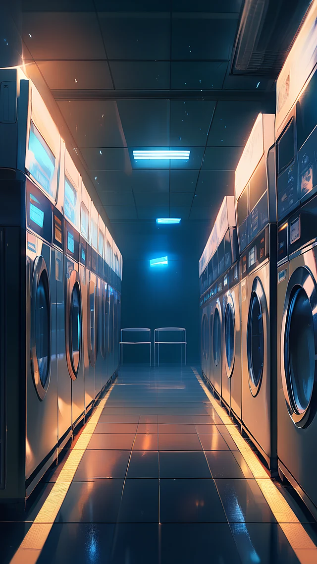 anime wallpaper laundromat night — 1440×2560