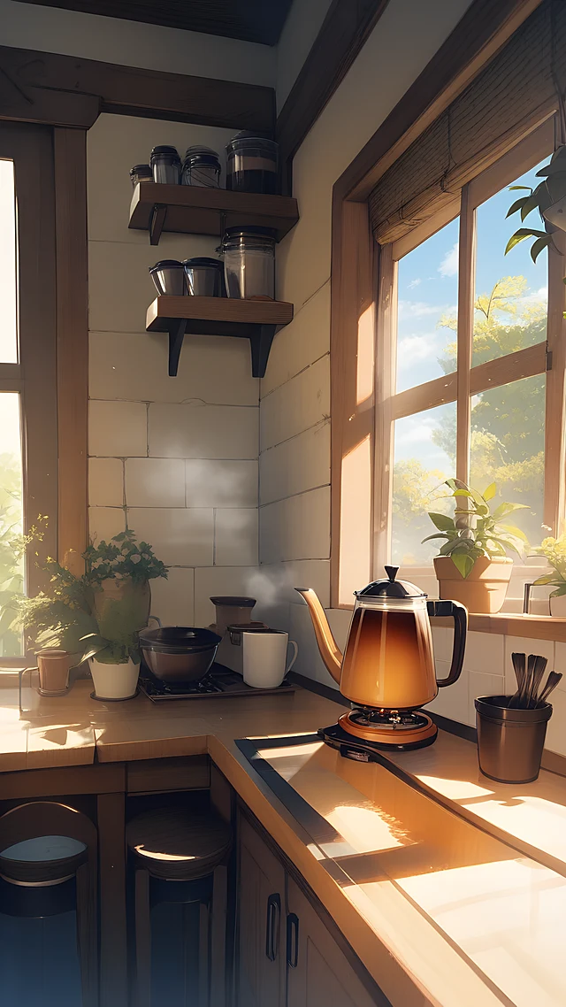 anime wallpaper sunny kitchen morning — 1440×2560
