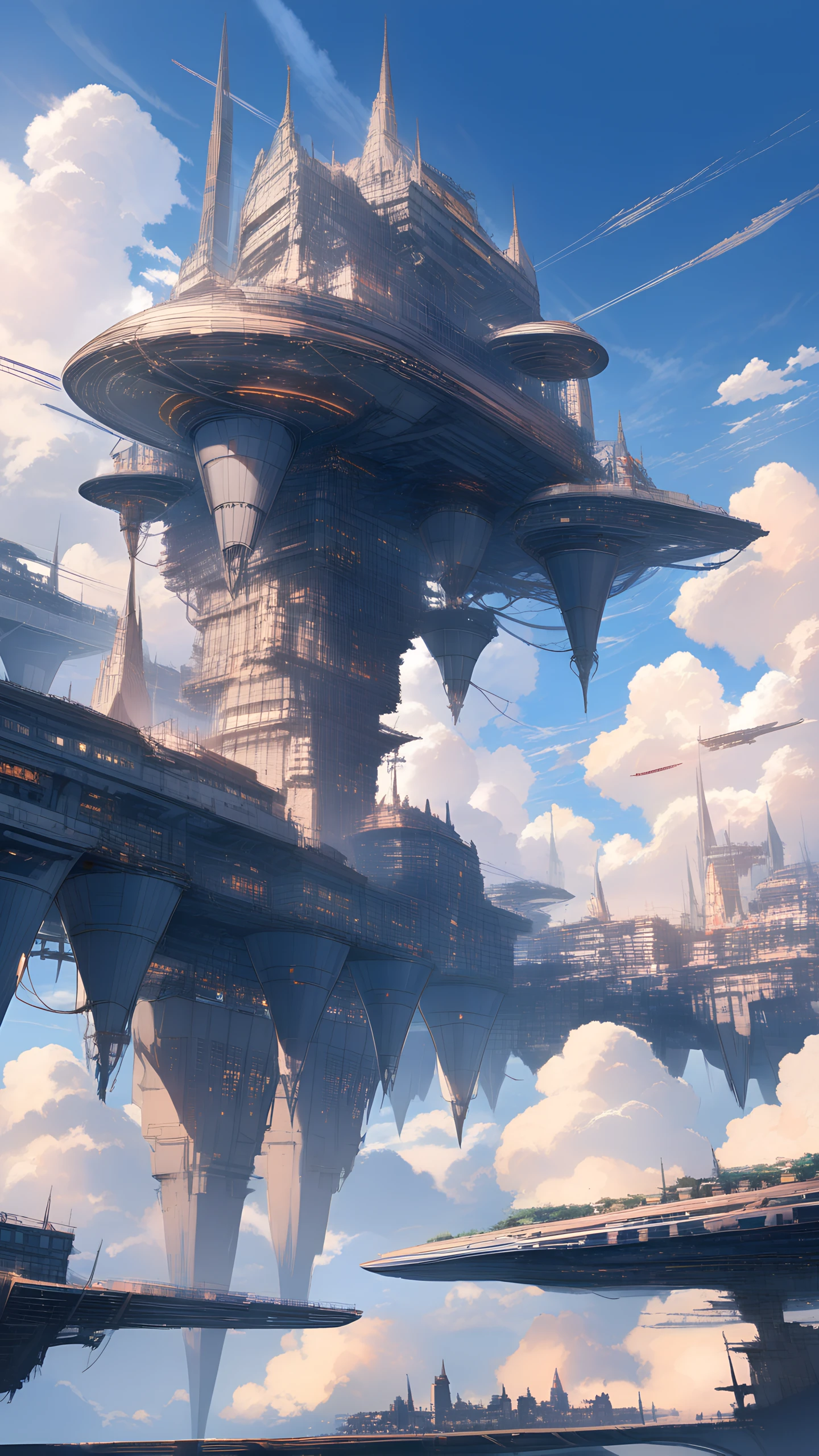 Anime Wallpaper Airship Sky City 1440×2560 anime wallpaper