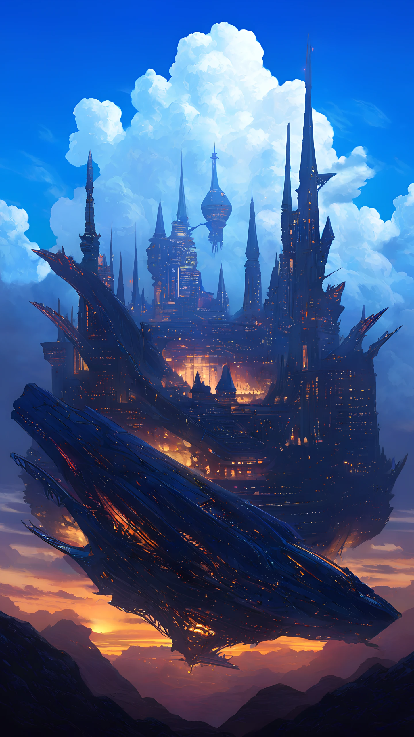 Anime Wallpaper Airship Sky City 1440×2560 anime wallpaper