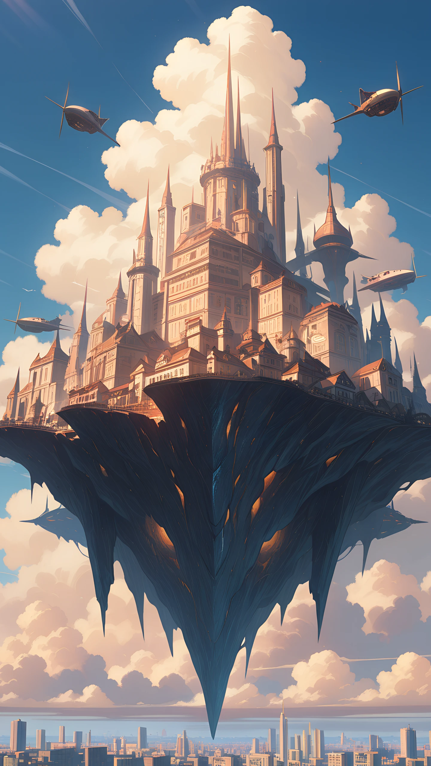 Anime Wallpaper Airship Sky City 1440×2560 anime wallpaper