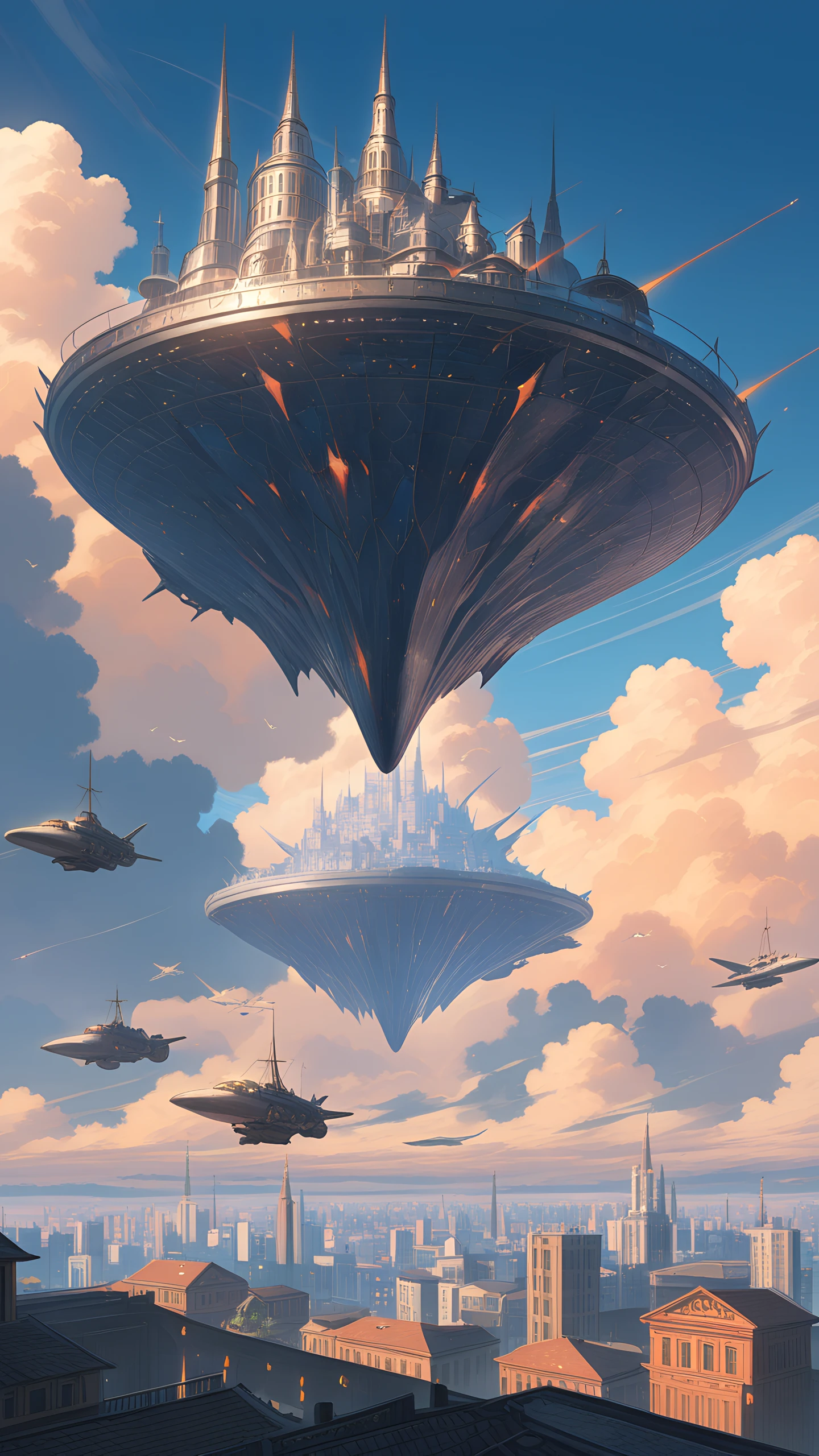 Anime Wallpaper Airship Sky City 1440×2560 anime wallpaper