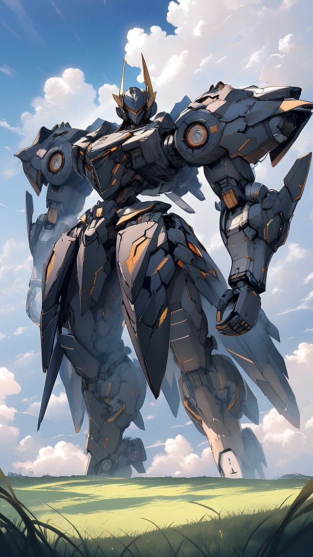 anime wallpaper giant mecha field — 1440×2560
