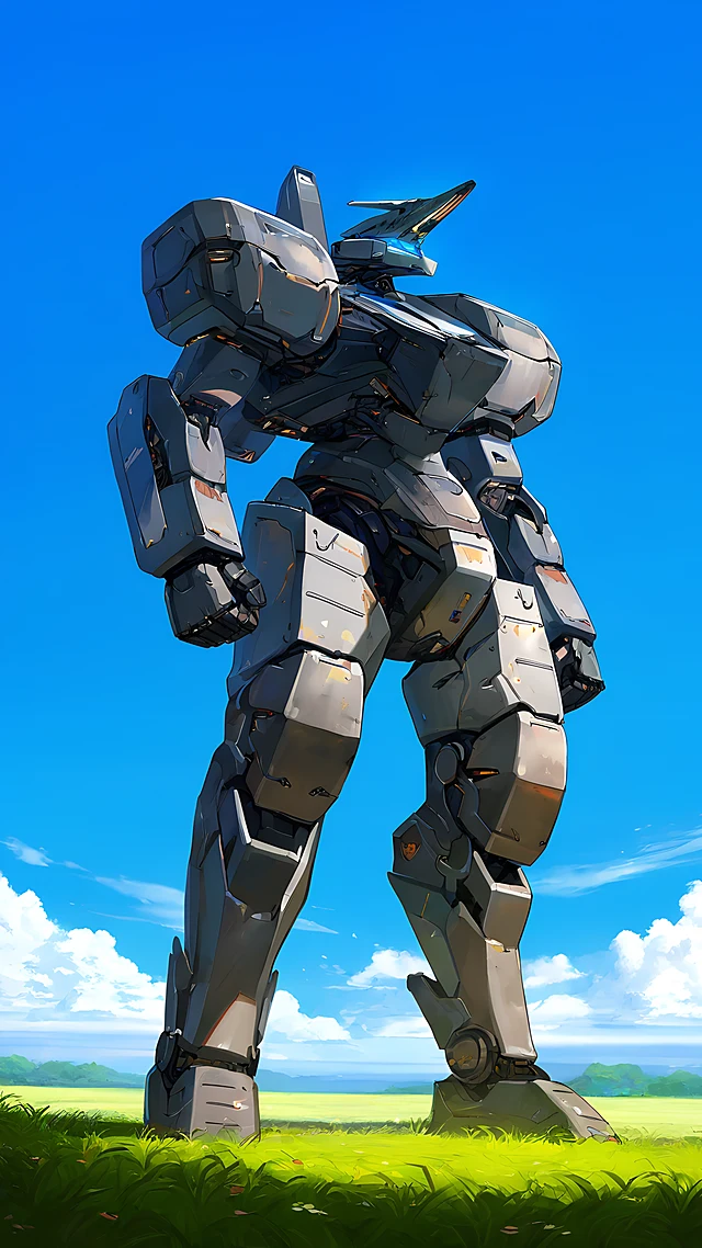 anime wallpaper giant mecha field — 1440×2560