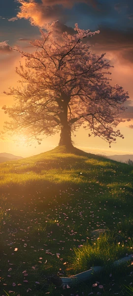 serene nature wallpaper — scenery, tree, grass, sky (free 4K phone download)