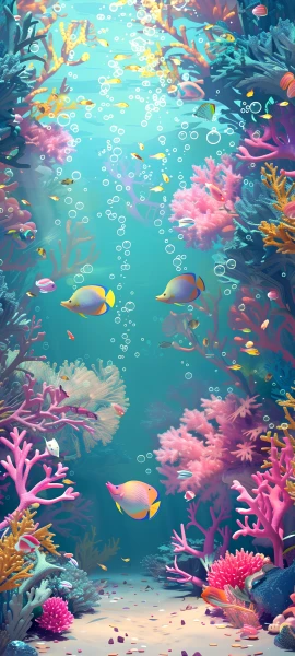 whimsical nature wallpaper — coral, fish, underwater, tropical fish (free 4K phone download)
