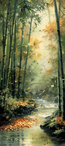 painterly nature wallpaper — nature, forest, bamboo, scenery (free 4K phone download)