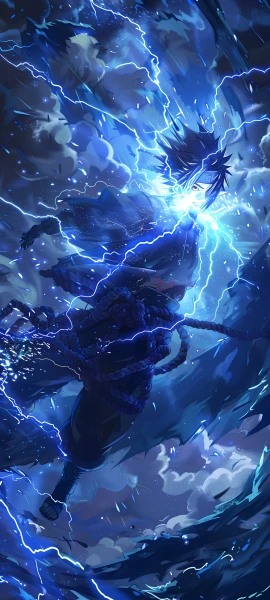 epic anime boy wallpaper — male focus, lightning, electricity (free 4K phone download)