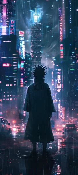 futuristic anime boy wallpaper — rain, city, night (free 4K phone download)