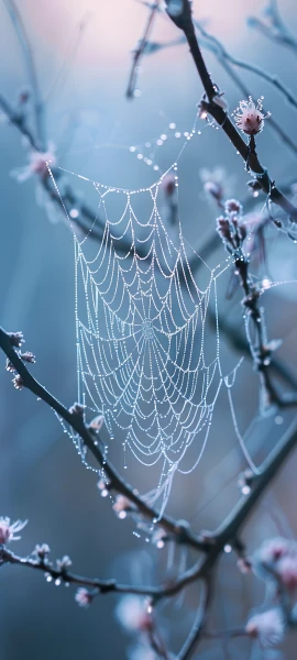 spooky nature wallpaper — silk, spider web, branch, tree (free 4K phone download)