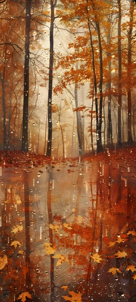 painterly nature wallpaper — reflection, autumn leaves, nature, scenery (free 4K phone download)