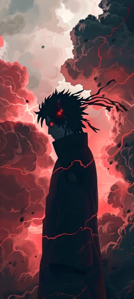 epic anime boy wallpaper — male focus, glowing, red eyes (free 4K phone download)