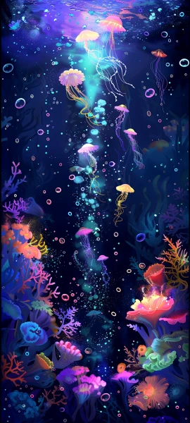 whimsical nature wallpaper — jellyfish, coral, underwater, bubble (free 4K phone download)