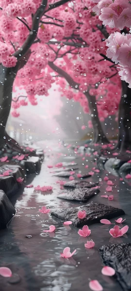 serene nature wallpaper — cherry blossoms, flower, scenery, rock (free 4K phone download)