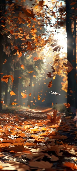 serene anime girl wallpaper — autumn leaves, tree, nature, forest (free 4K phone download)