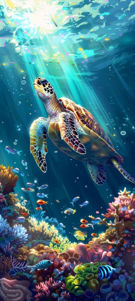 epic nature wallpaper — fish, turtle, underwater, coral (free 4K phone download)