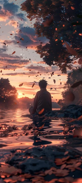 serene anime boy wallpaper — sunset, male focus, sky (free 4K phone download)